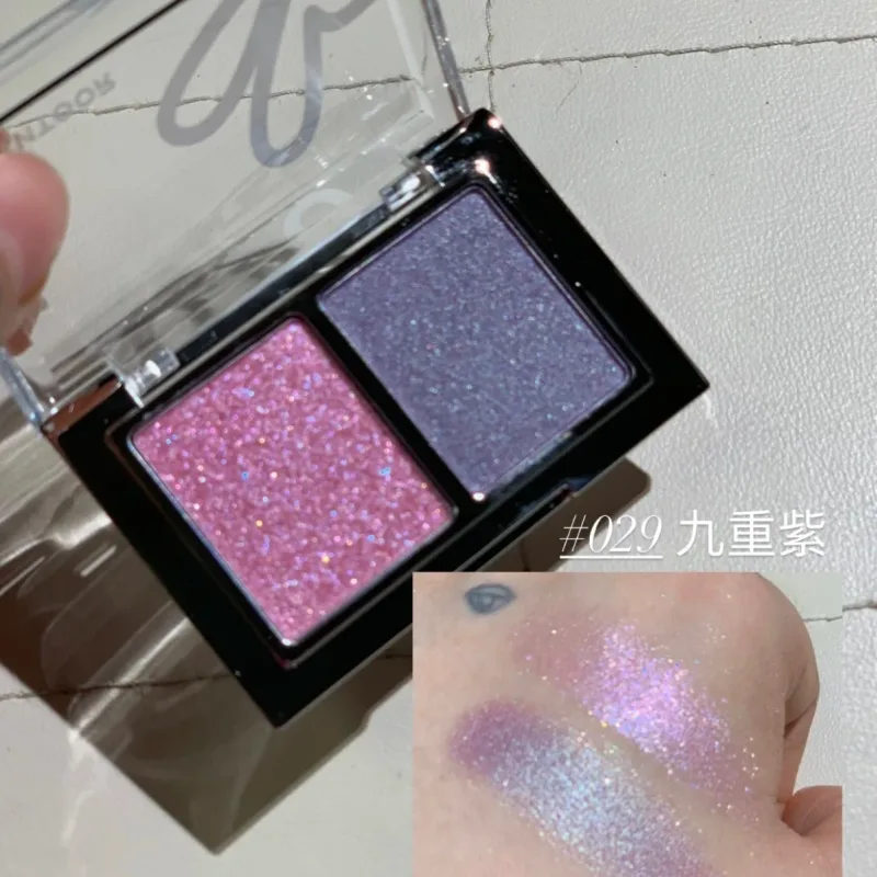 Paleta de sombra dupla matte shimmer glitter paleta de sombra portátil de longa duração flash fino maquiagem cosméticos