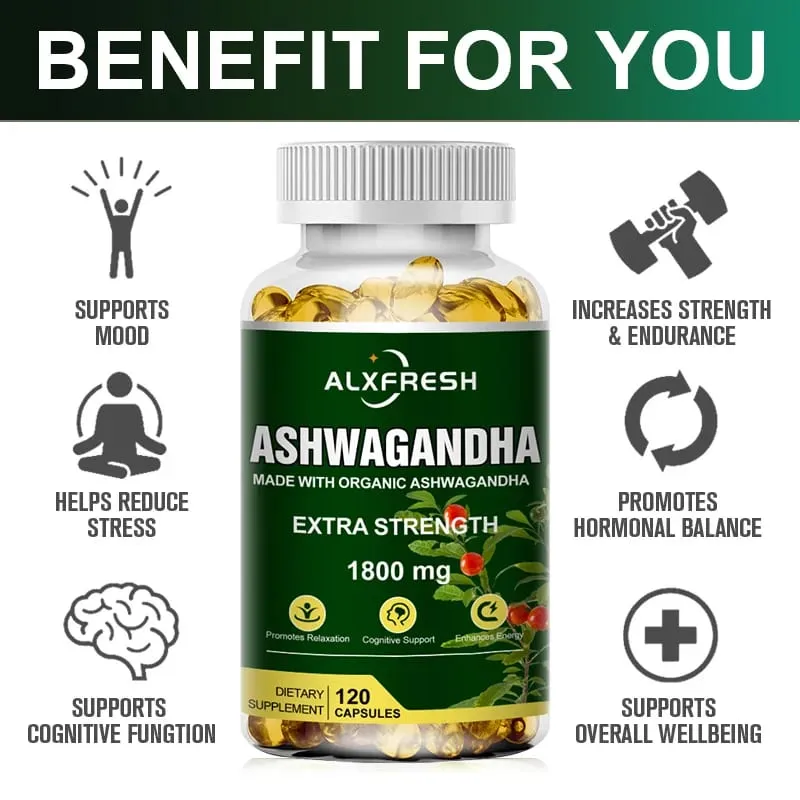Cápsulas originais de Ashwagandha, extrato de raiz de alta potência para hormônios de equilíbrio de estresse e vitalidade