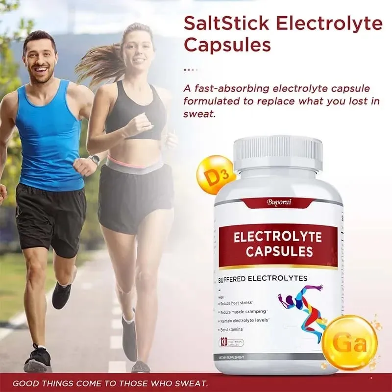 Cápsulas eletrolíticas - Suporta equilíbrio eletrolítico, alivia o estresse, suplementos, nutrição esportiva, melhora a resistência, não OGM
