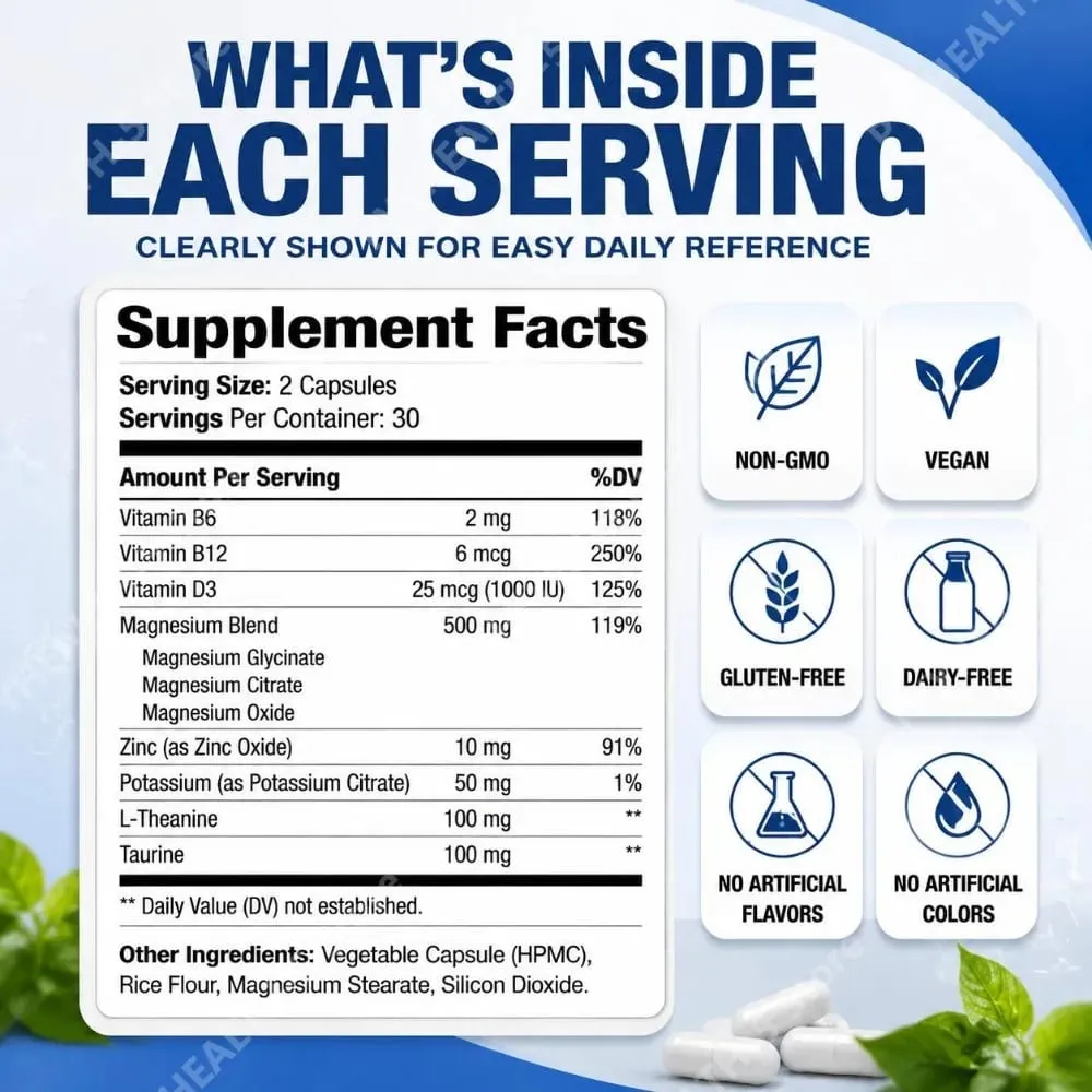 Docteat Magnesium Complex Capsules with 500mg Magnesium Blend Supports Nerve Health and Energy Metabolism Daily 60 Capsules