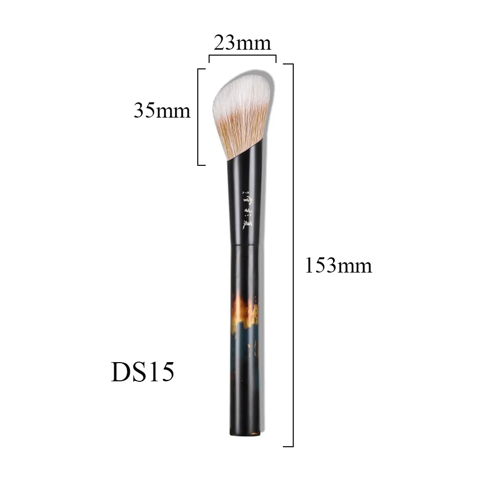 DS15 專業手工化妝刷斜角圓形點畫腮紅刷軟山羊毛原漆柄化妝刷