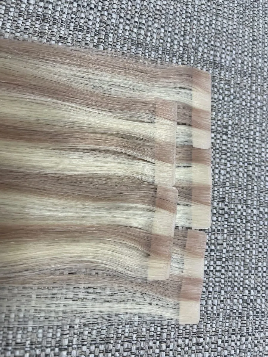 Moresoo Injection Tape Hair Extensions Ash Blonde Highlight Virgin Hair Natural Straight Brazilian Tape in Human Hair Extension