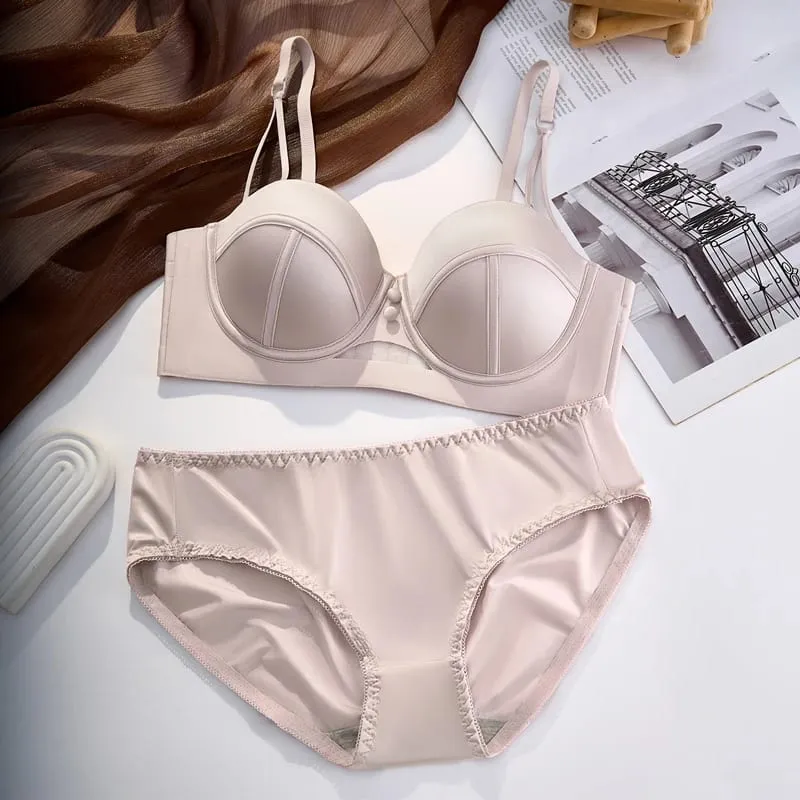 Conjunto de sutiã sem alças com copo AA, meia xícara fixa, lingerie com elevador embutido, push up, roupa íntima conversível, push up, roupa íntima conversível