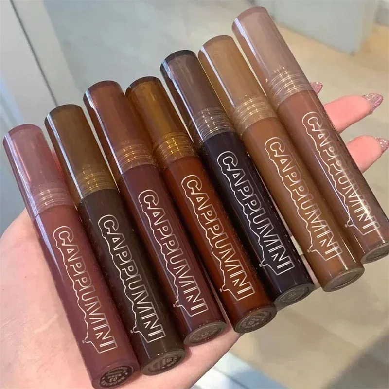 Espelho aguado chocolate brilho labial longa duração hidratante cristal geléia lábio matiz batom natureza nude lábios maquiagem cosméticos
