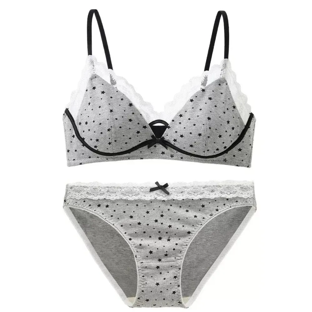 Conjunto de sutiã feminino sem arame, suporte macio push-up para busto pequeno, evita flacidez e propagação lateral, lingerie estilo feminino doce 32-38