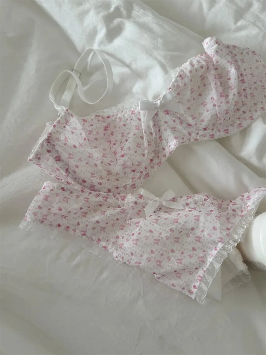 網紗刺繡內衣薄款透氣上托託大胸顯小胸罩套裝女聚攏內衣