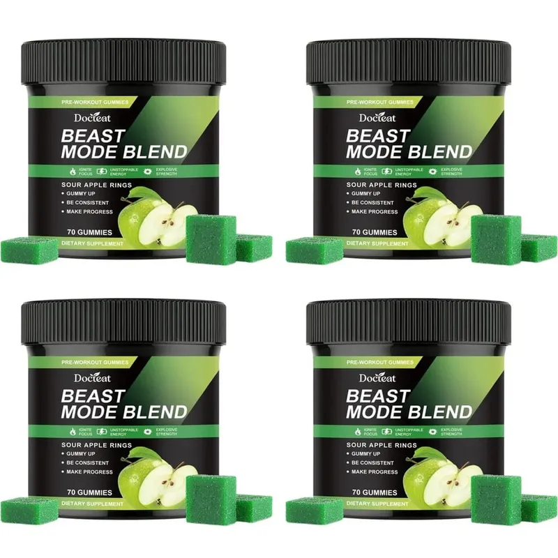 Docteat Beast Mode Blend Pré-treino Gummies Foco de Energia e Suporte de Resistência para Treinamento de Força e Ginásio Ativo Dias 70 Contagem