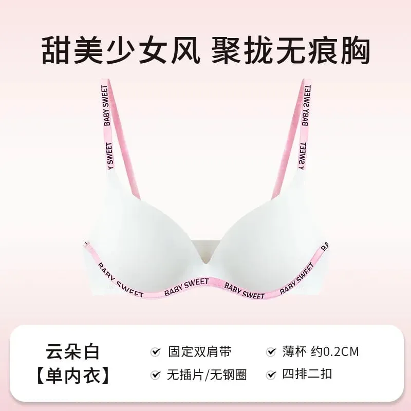 Conjunto de bralette sem costura para adolescentes, conforto sem fio, acolchoamento push up, levemente forrado, cor pura, calcinha, mulheres jovens, lingerie moyisu