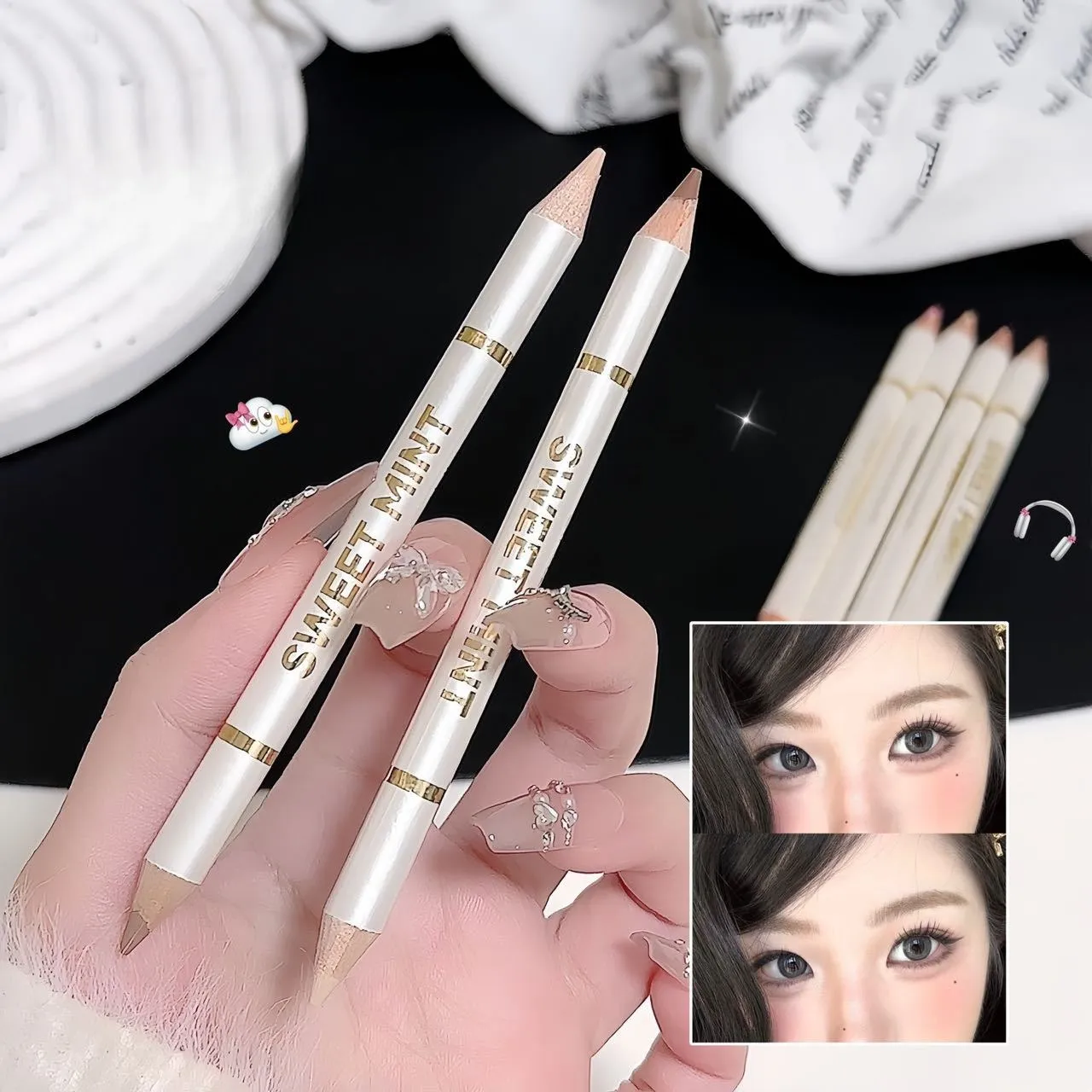 Caneta de bicho-da-seda de ponta dupla sob o delineador de olhos iluminar sombra lápis de maquiagem nude rosa bege contorno iluminador de pálpebra inferior