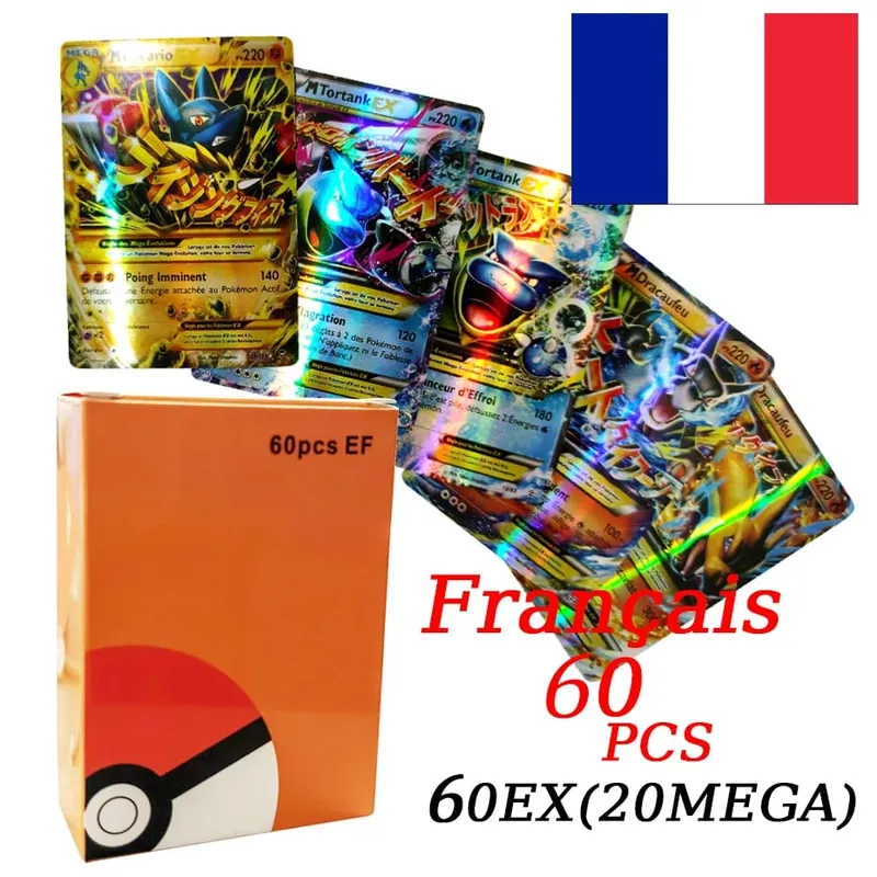 Versão francesa pokemon cartões vmax v ex gx mega carte coleção batalha treinador brinquedos de natal das crianças presente