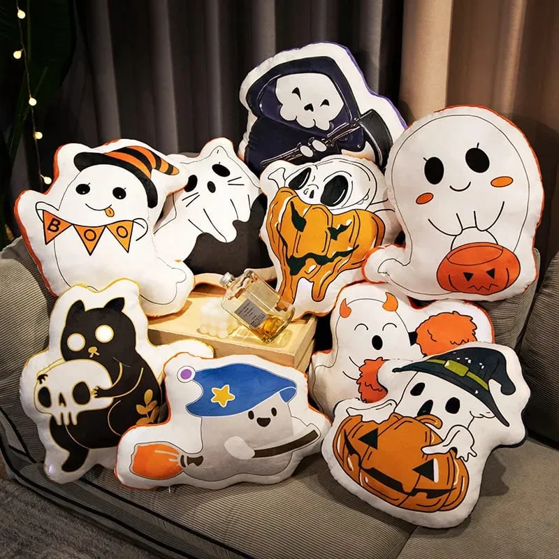 Halloween Ghost Pumpkin Pillow 35‑40cm Soft Stuffed Plush Cushion for Home Decor and Party