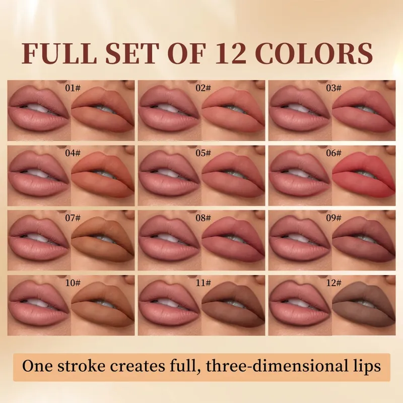 12 cores batom fosco lipliner caneta conjuntos de maquiagem à prova d'água duradouro delineador labial lápis contorno batom caneta cosméticos labiais