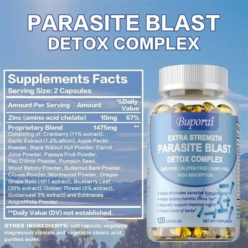 Complexo Parasite Blast Detox - Apoia a saúde intestinal Elimina parasitas Promove o metabolismo e aumenta a imunidade