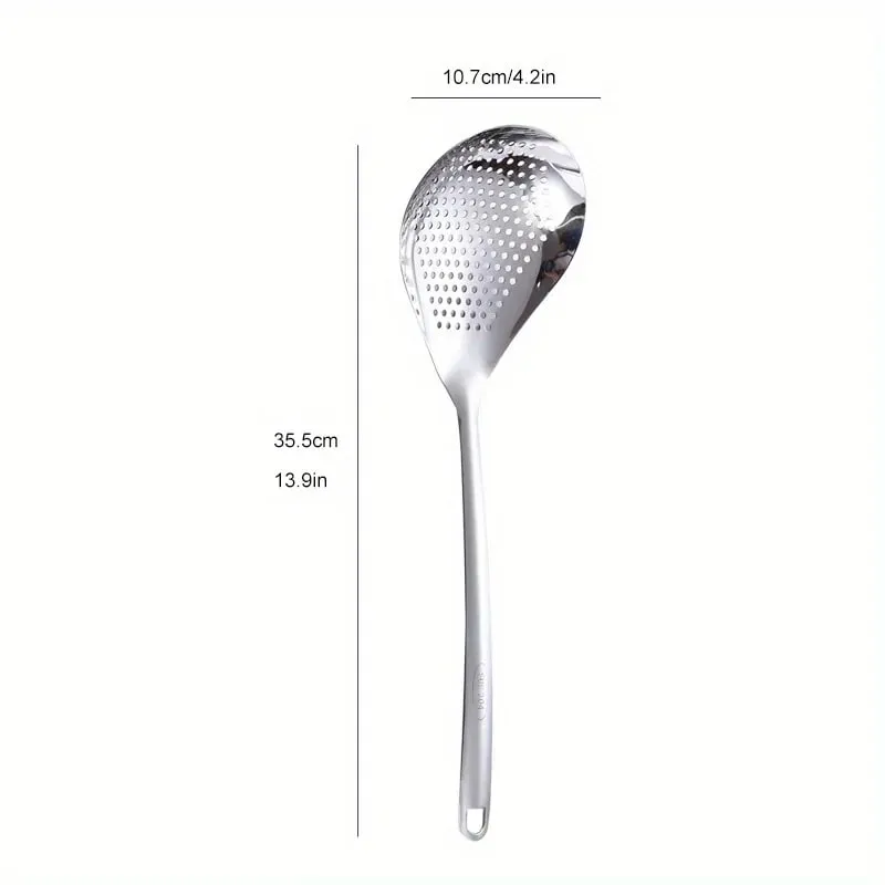 1pc Large Durable Stainless Steel Colander Skimmer Spoon Heavy Duty Food Strainer Spoon for Frying & Cooking Kitchen Utensils