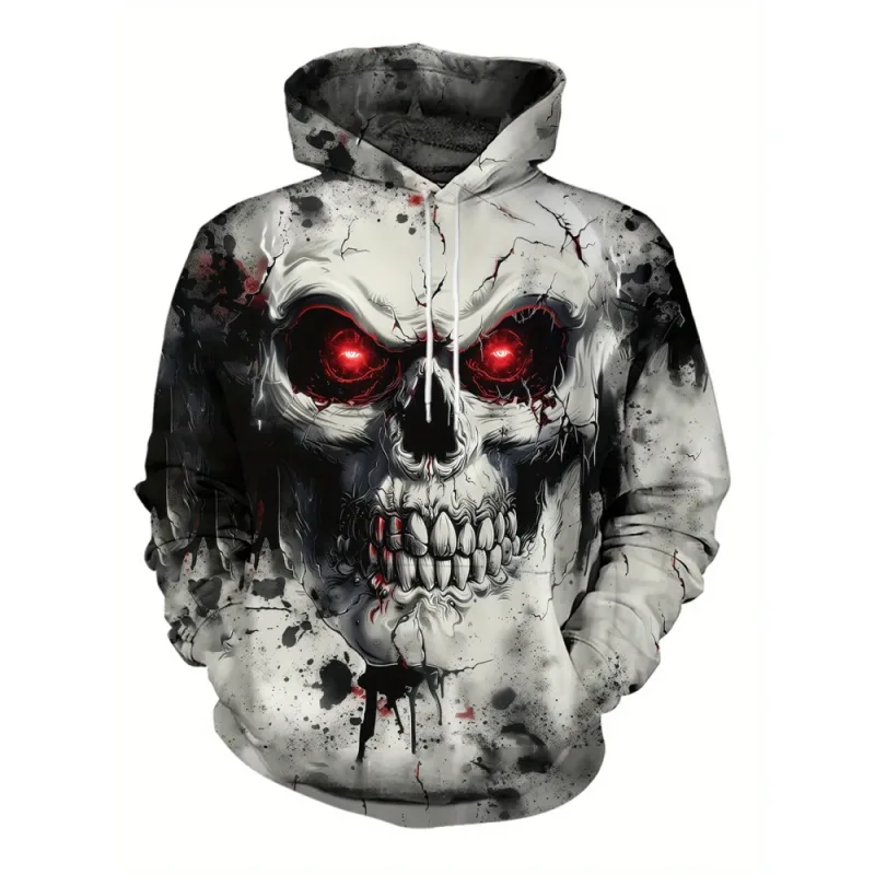 3D Printed Skull and Rose Sweatshirts Drawstring Sportwear Long Sleeved Tops Men's Hooded Hoodies Street Graphic Men's Clothing