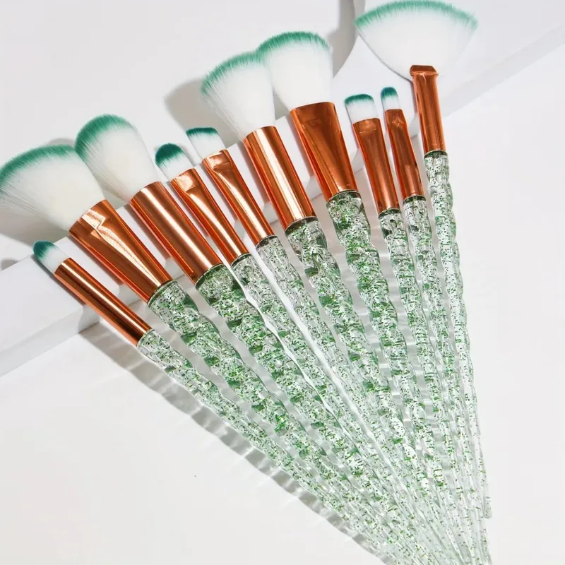 Conjunto de pincéis de maquiagem coloridos de 10 peças, cabo de cristal, pincéis corretivos, beleza, saúde, ferramentas cosméticas, ferramentas de maquiagem