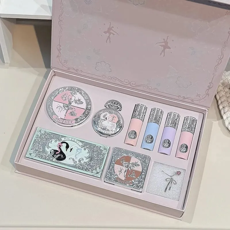 Conjuntos de maquiagem facial incluem 4 gloss, 1 blush, 1 pó prensado, 1 paleta de sombras, 1 paleta de contorno com colar, presente