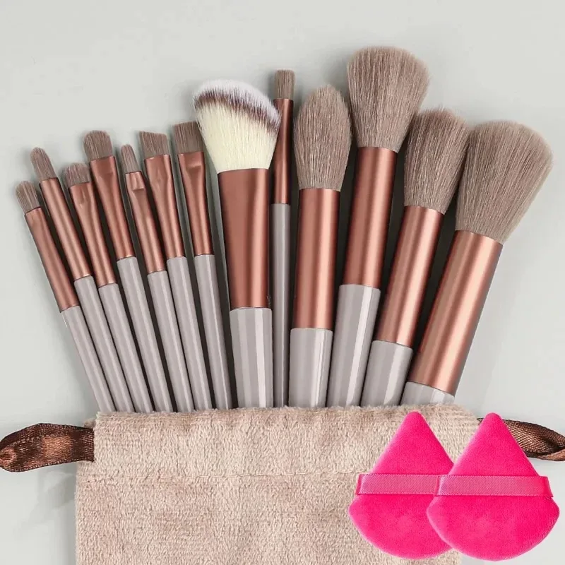Profissional 13 pçs pincéis de maquiagem conjunto 2 pó puff esponja para cosméticos fundação blush sombra mistura escova ferramentas beleza