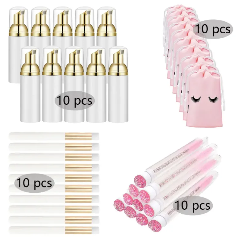 20/40Pcs 60ml Plastic Refillable Leakproof Empty Foam Pump Bottles Lash Shampoo Kit Travel Soap Dispenser Face Wash Makeup Tools