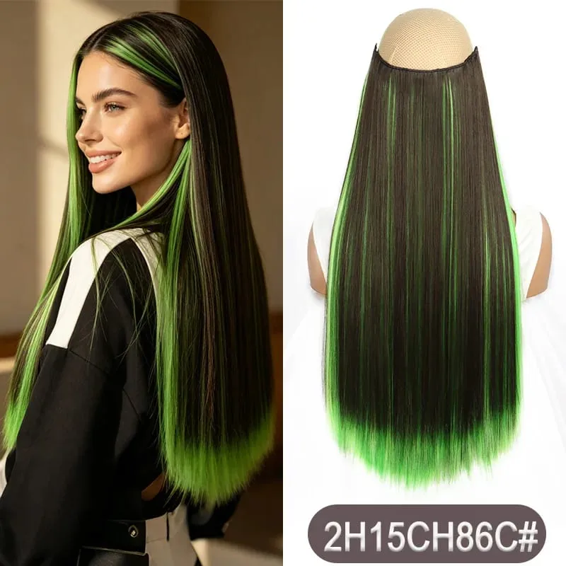 Clipe sintético de destaque de arco-íris de uma peça longa e reta de 24 polegadas em extensões de cabelo para mulheres, uso diário, fácil de usar — image 9