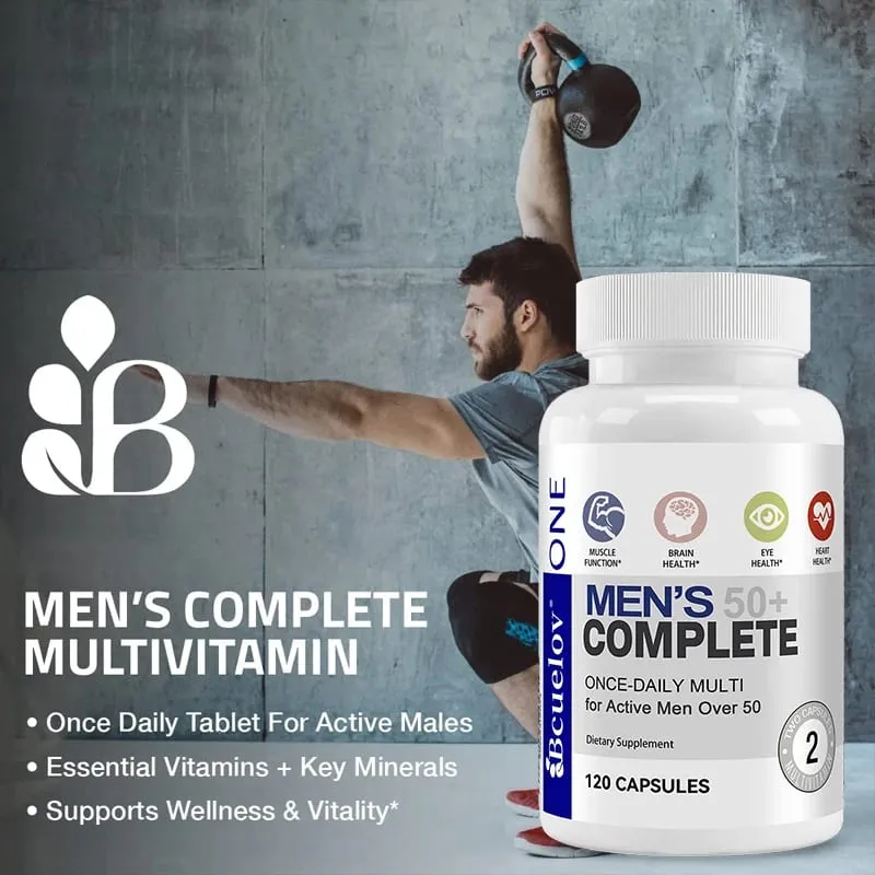 Men's 50+ Daily Super Multivitamin High Potency Formula for Brain Eye & Heart Health Vitamins A C D E K B1 to B12 Gluten Free