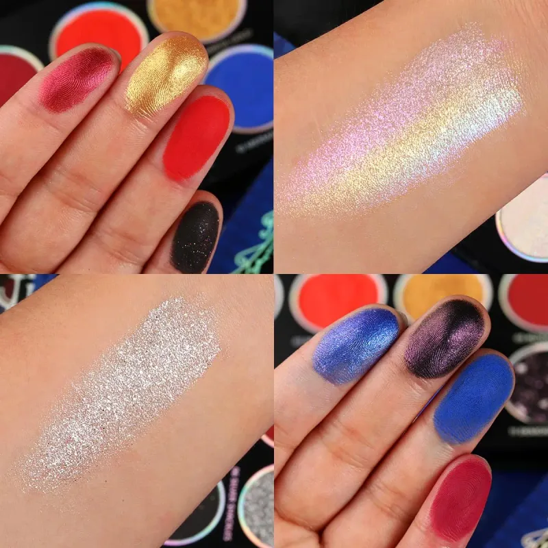 Eyeshadow Palette 12 Colors Chameleon Metallic Silver Shimmer Black Goth Clown Halloween Long Wear Vegan Eye Makeup 17g