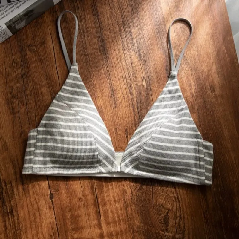 Presságio conjunto de sutiã de fechamento frontal verão fino cinta de espaguete sexy triângulo copo sem costas conjunto de lingerie 32-38 tamanho