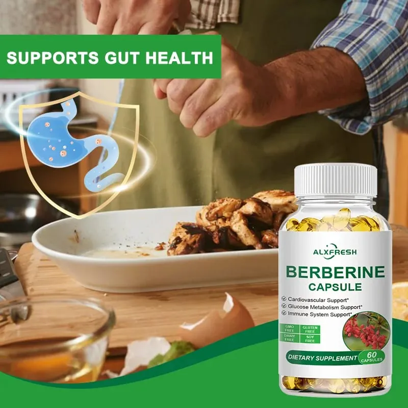 Cápsulas de berberina apoiam inflamação oral infecção intestinal açúcar no sangue regulação lipídica cardiovascular e antioxidante