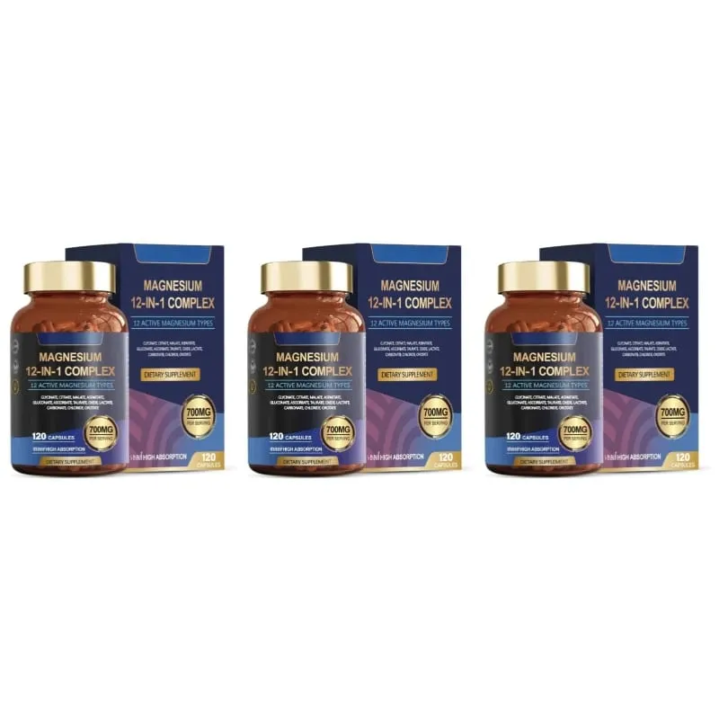 Magnesium 12-In-1 Complex Capsules 12 Active Magnesium Types High Absorption Glycinate Citrate Forms 120 Capsules