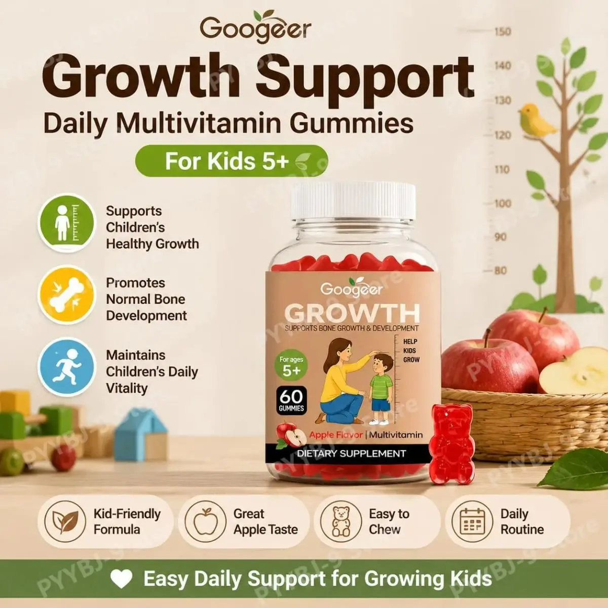 Gomas de suporte para crescimento de altura infantil com nutrição essencial para crescimento e multivitamínico apoia altura saudável e desenvolvimento ósseo