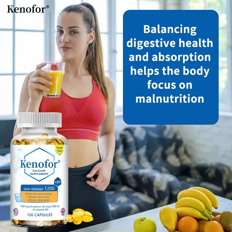 Suplemento de cálcio de liberação sustentada de 1200 mg com vitamina D3 para apoiar os ossos musculares e a saúde digestiva