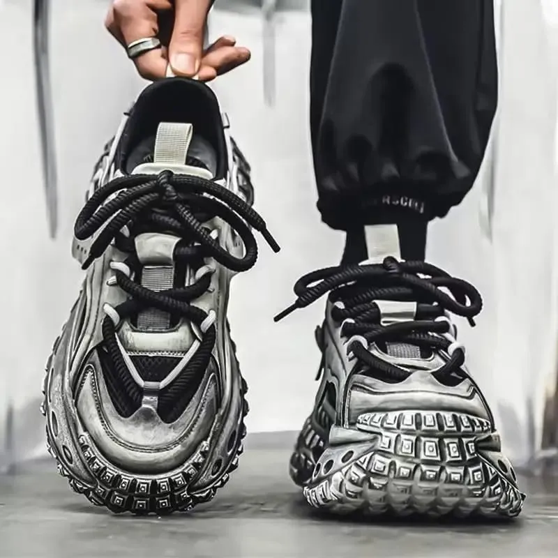Tênis grossos masculinos com plataforma aumentada de altura casual tecido de couro de microfibra sola de pneu designer sapatos de ginástica frete grátis