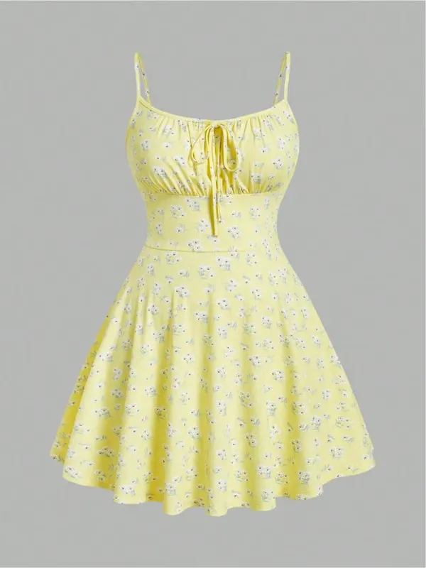 New Fashion Floral Elegant Sleeveless Strap Solid Color Suspender Dress Two-Piece Set Women's Colorful Flower Print Daily Dress