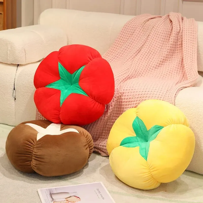 Kawaii Simulation Veggie Fruit Plush Cushion Persimmon Shiitake Mushroom Tomato Soft Decor Pillow For Bedroom Sofa Gift