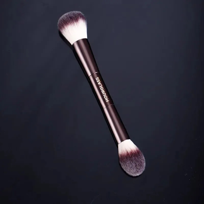 Pincel de maquiagem único, fibra sintética marrom, multifuncional, pó, blush, cabo de alumínio completo, ferramenta de maquiagem profissional, 1 peça