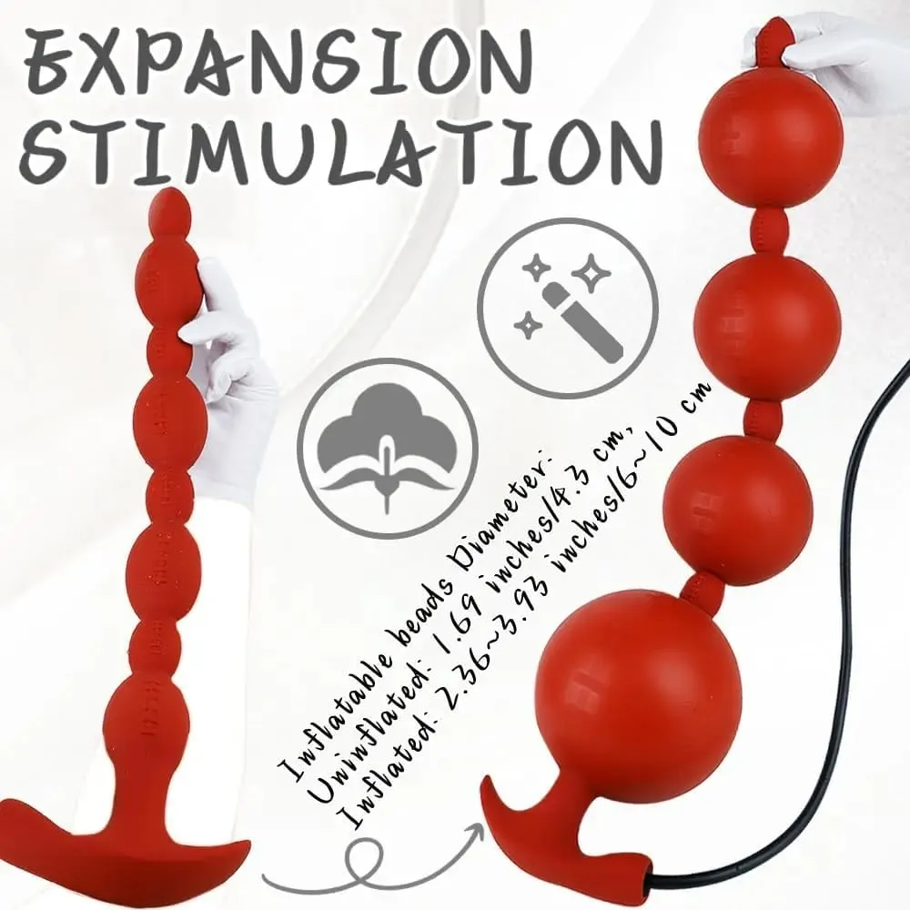 Extra Long Inflatable Anal Beads Butt Plug Dildo Huge Silicone Adjustable Size Big Thick 4 Balls Bead with T-Base Adult Sex Toys