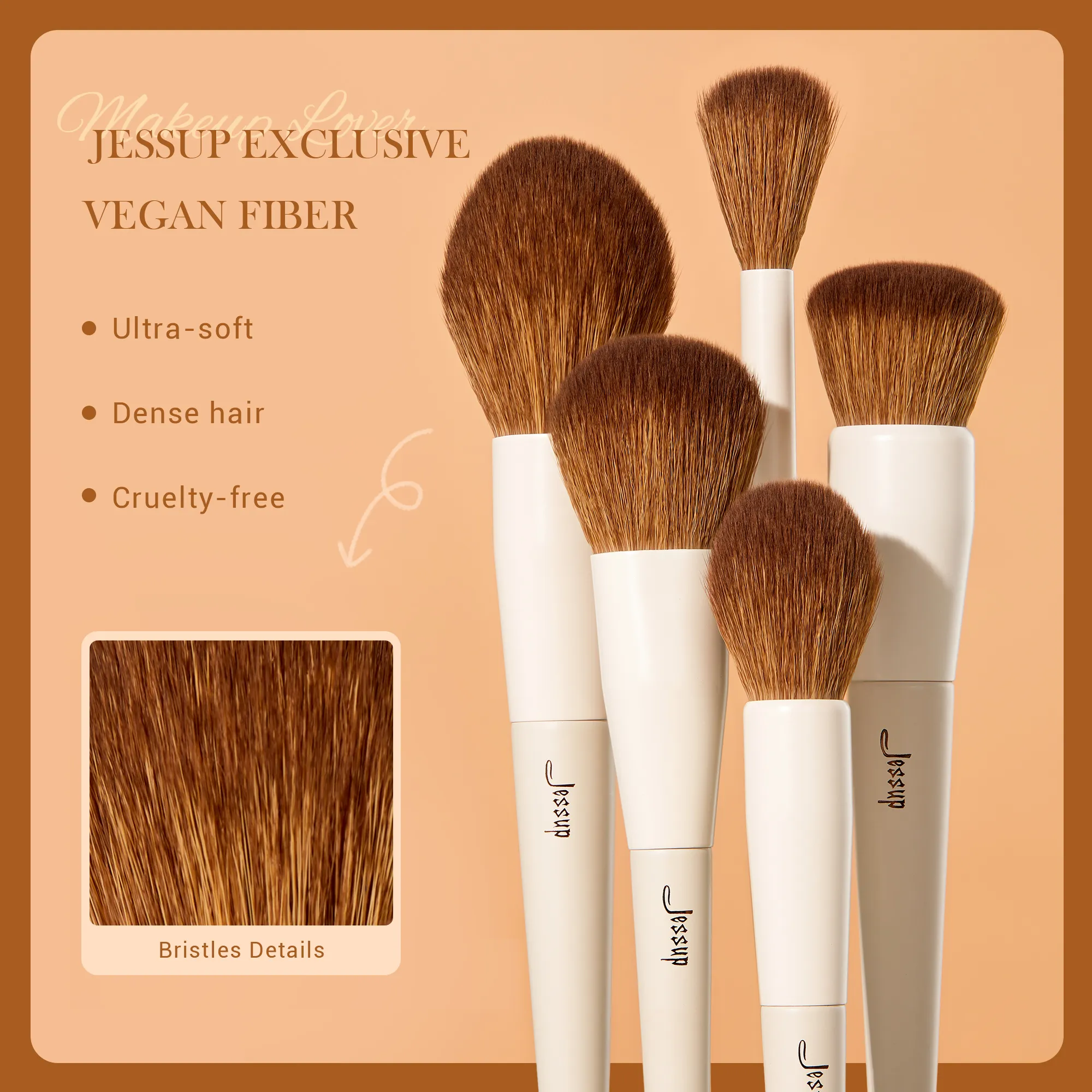 Jessup 臉刷組 5 件化妝刷純素粉底腮紅古銅刷輪廓蓬鬆定妝粉紅淺灰 T493