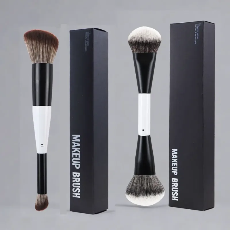 2 pçs/set Branco Dupla extremidade Angular Pincéis de Maquiagem Fundação Blush Contorno Maquiagem Pincel Punho De Madeira Ferramenta Cosmética Mari F4