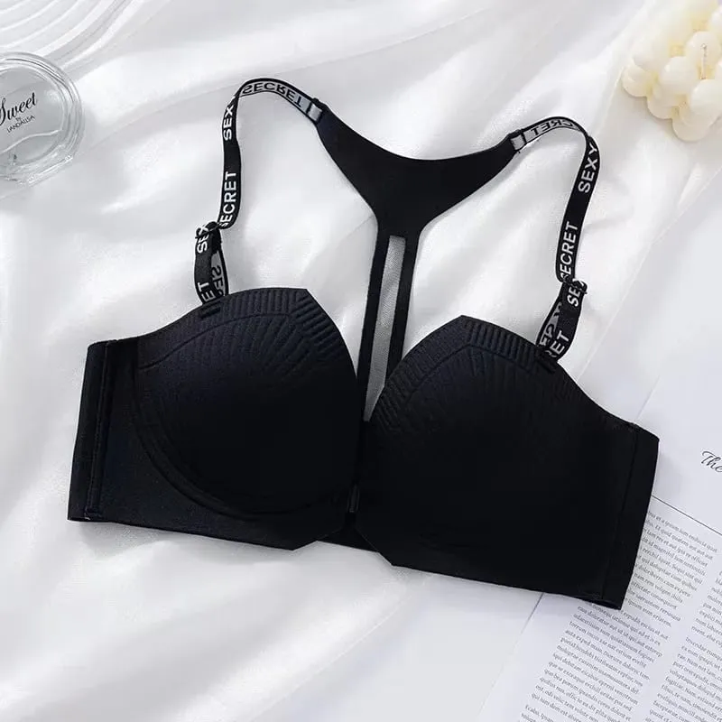 2025 sem costura sem costas fechamento frontal push up sutiã com alças de carta em forma de y anti-flacidez para mulher lingerie sexy