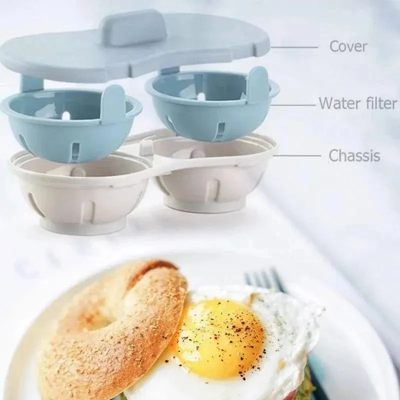 Escalfador de ovos de micro-ondas eficiente, escalfador de ovos duplo, cozinhar ovos escalfados com cesta de drenagem removível, calor para cozinha