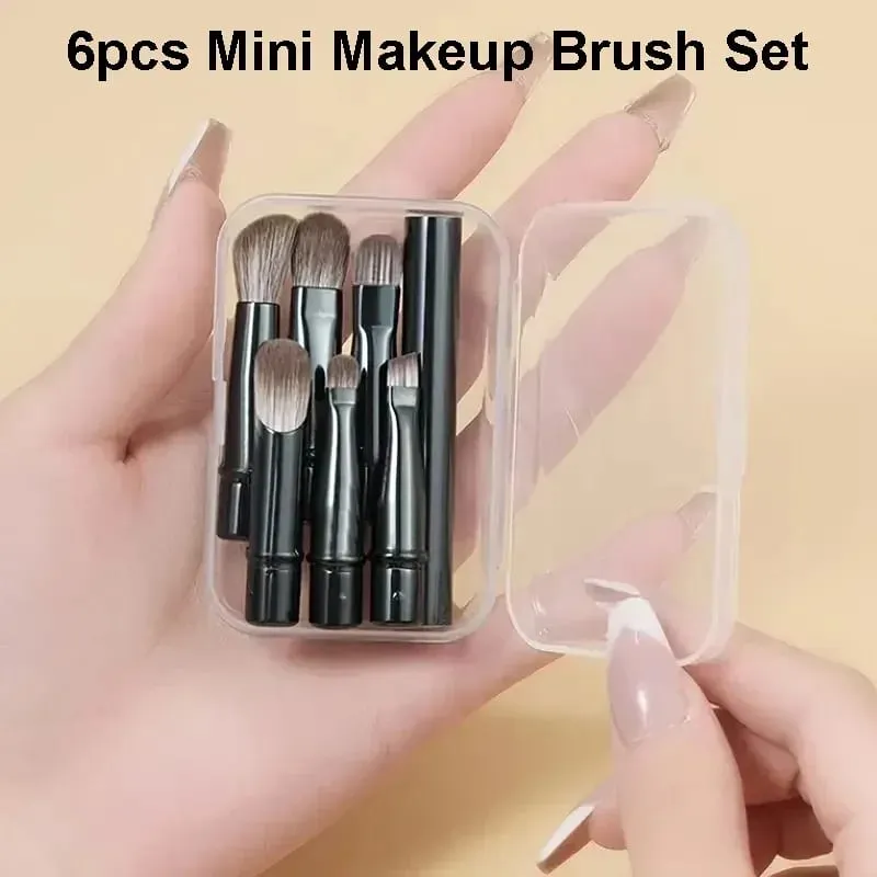 6 pçs mini pincéis de maquiagem de viagem conjunto com caixa portátil cosméticos pó fundação blush mistura corretivo compõem pincéis conjunto — image 2