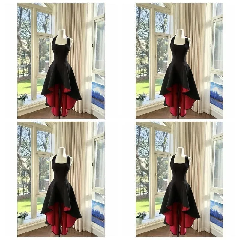 França elegante preto retalhos vestido de alça longa sem mangas estilo festa feminino suave y2k vintage bodycon primavera verão 2026