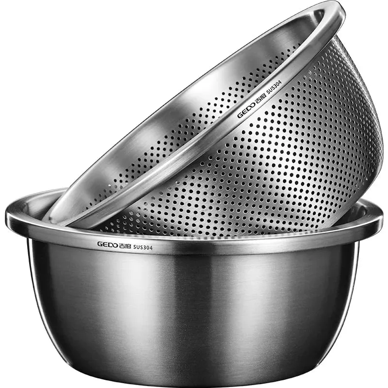 Certificação LFGB 304 Arruela de cozinha de aço inoxidável Moldagem integrada Lavadora de frutas ultra grossa com coador de poros finos de 2 mm