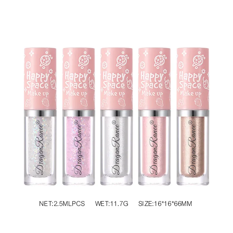 Sombra perolada com glitter líquido, maquiagem de longa duração, delineador brilhante, caneta de bicho da seda, iluminador cosmético
