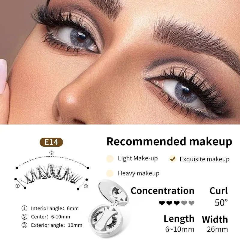 Cílios postiços magnéticos marrons, natural, macio, leve, conjunto de maquiagem para os olhos com aplicador, caixa de uma peça, fácil de transportar, ferramenta para cílios