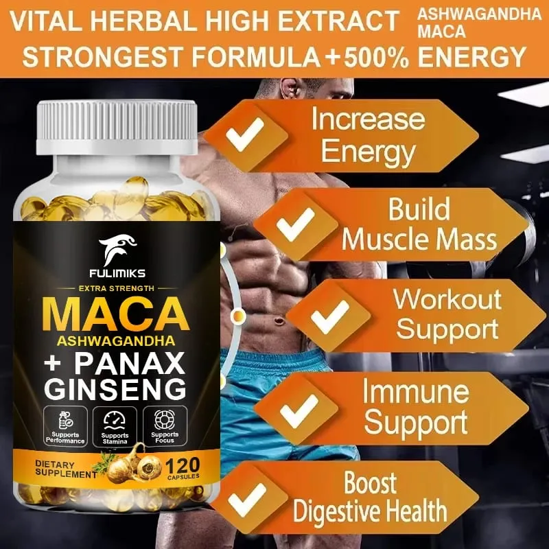 三重瑪卡混合物與人參和南非醉茄補充劑支持生殖健康荷爾蒙平衡肌肉和緩解壓力