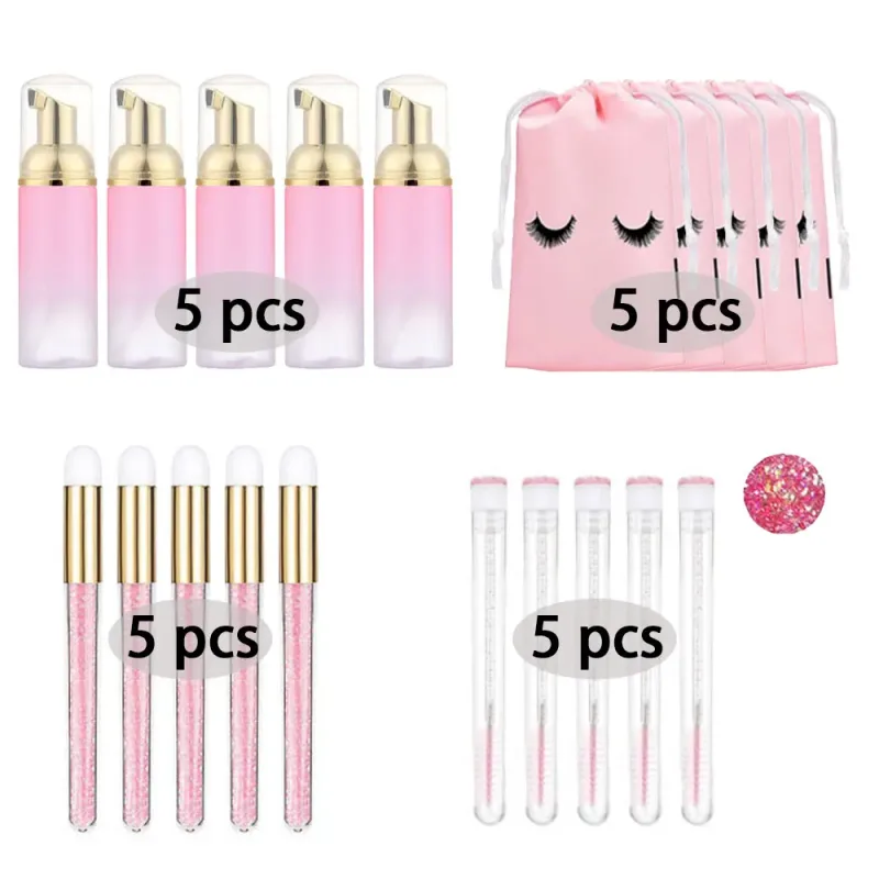 60ml recarregável vazio bomba de plástico garrafa lash extensão kit limpeza haste longa escova lash modelador poeira tubo eva saco armazenamento ferramentas
