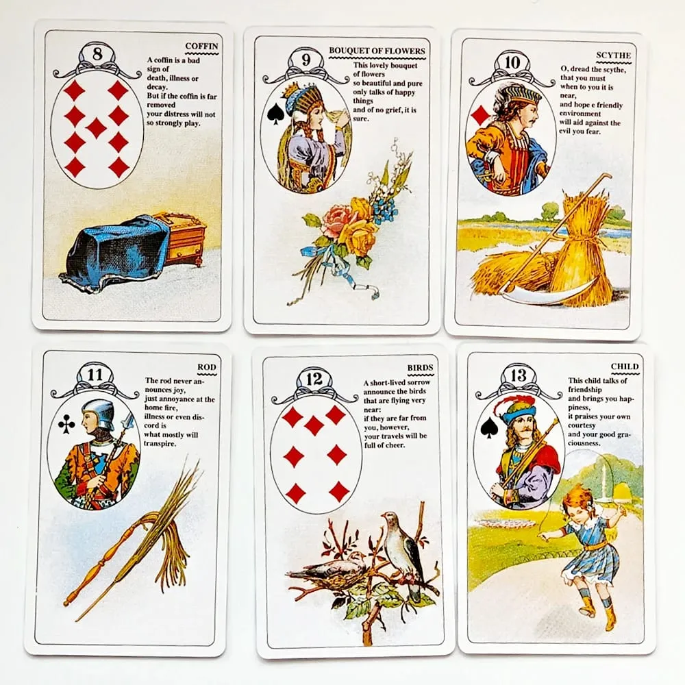 Mlle Lenormand 牌 9*6 公分 36 張深奧算命牌印在 350GSM 雙壓紋卡片紙上
