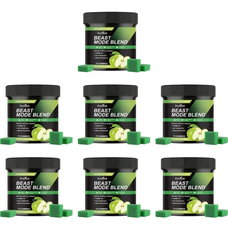 Docteat Beast Mode Blend Pré-treino Gummies Foco de Energia e Suporte de Resistência para Treinamento de Força e Ginásio Ativo Dias 70 Contagem