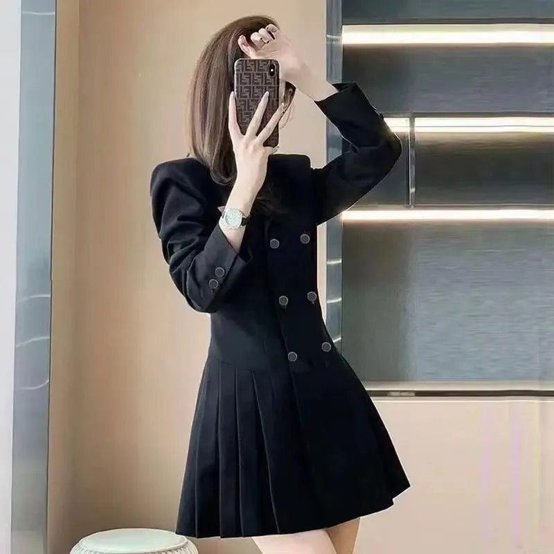 Outono inverno nova moda gola sob medida manga longa cor sólida roupas femininas coreano plissado doce tendência simplicidade vestidos — image 4